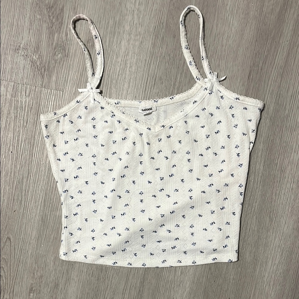 Garage White Tie Front Crop Camisole